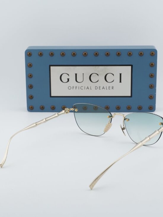 Gucci GG2063S 003 Cat Eye Sunglasses - Shiny Endura Gold/Green Gradient Mirror main image 9